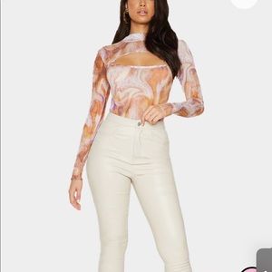 Mesh cut out long sleeve body suit